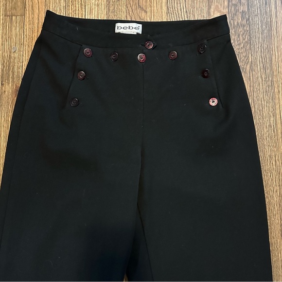 BEBE Vintage Bib Button Front Trouser Pants Size 4 Black 90’s Y2K Grunge - Picture 2 of 15